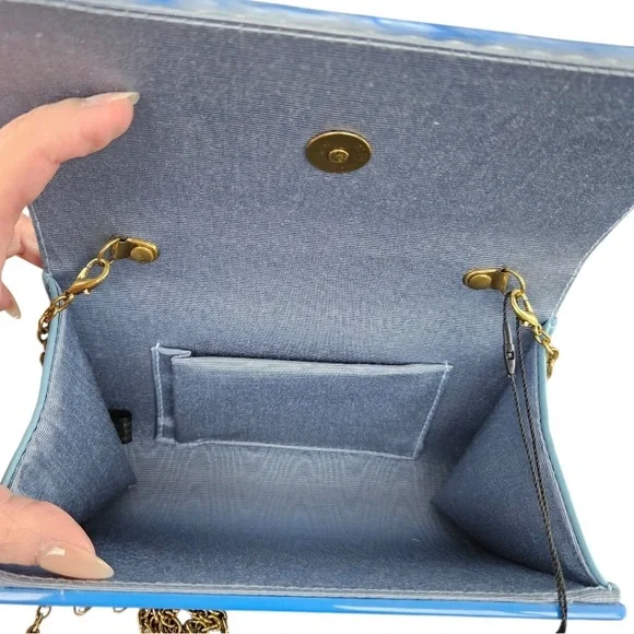 ✨💎BNWT💎✨KURT GEIGER BLUE HARD CLUTCH CROSSBODY W/DUSTY & GIFT - Picture 2 of 4